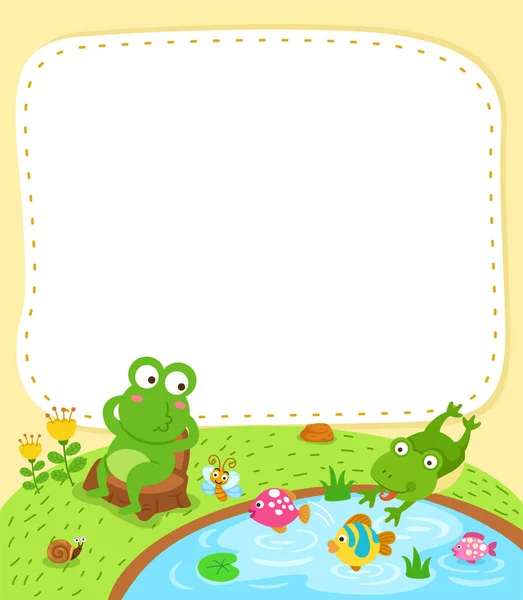池塘图上有青蛙的空横幅模板 — 图库矢量图片