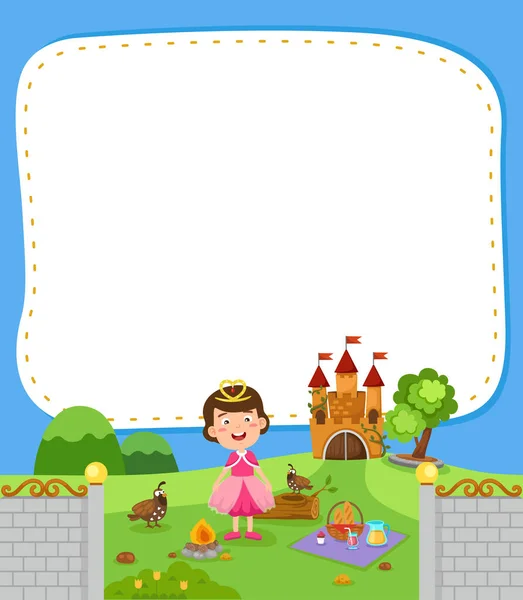 Lege Banner Sjabloon Met Kleine Koningin Speelt Het Gras Illustratie — Stockvector