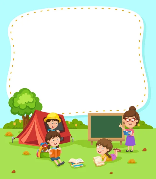 Plantilla Banner Vacía Con Ilustración Campamento Verano Para Niños — Archivo Imágenes Vectoriales