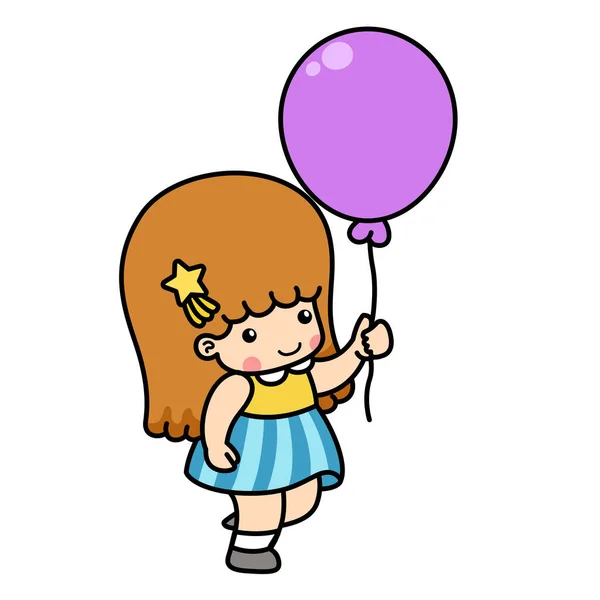 Illustration Une Petite Fille Isolée Tenant Ballon — Image vectorielle