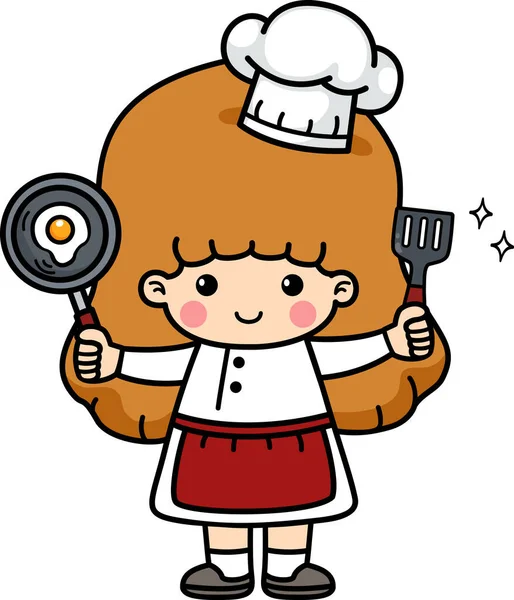 Enfant Heureux Cuisine Chef Vecteur Illustration — Image vectorielle