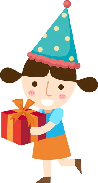 Happy Little Girl Holding Gift Box — Stock Vector