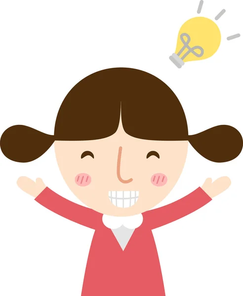 Niña Linda Feliz Niño Con Idea Lámpara Signo — Vector de stock