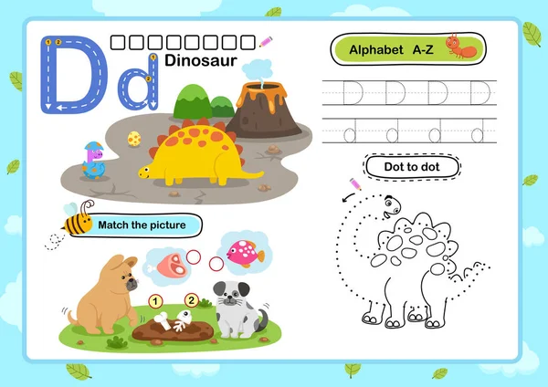 Letra Del Alfabeto Dinosaurio Ejercicio Con Ilustración Vocabulario Dibujos Animados — Archivo Imágenes Vectoriales