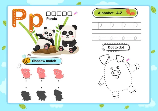 Alfabet Letter Panda Oefening Met Cartoon Woordenschat Illustratie Vector — Stockvector