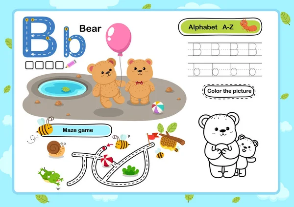 Letra Del Alfabeto Bear Ejercicio Con Ilustración Vocabulario Dibujos Animados — Archivo Imágenes Vectoriales