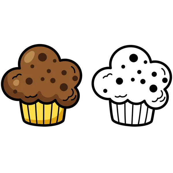 Εικονογράφηση Του Απομονωμένες Πολύχρωμο Και Μαύρο Και Άσπρο Cupcake Για — Διανυσματικό Αρχείο
