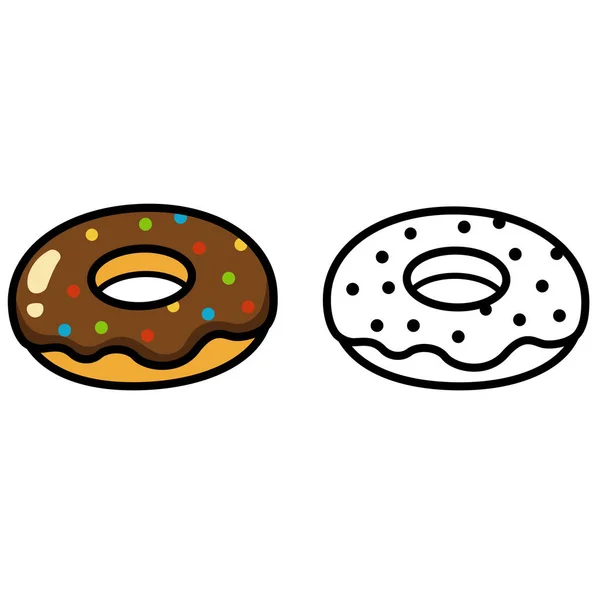 Illustration Von Isolierten Bunten Und Schwarz Weißen Donut Mit Zuckerguss — Stockvektor