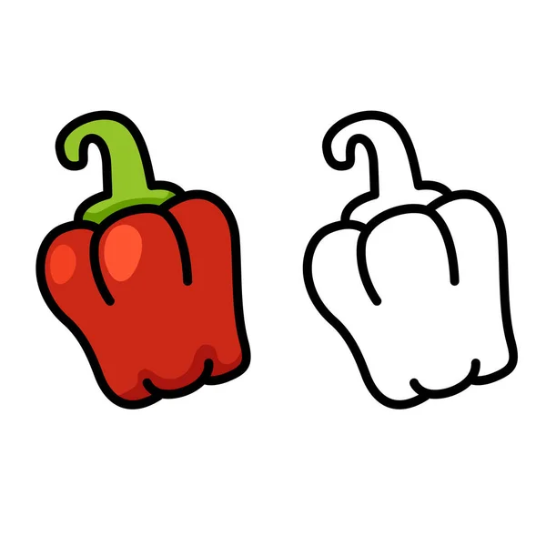 Illustration Isolerade Färgglada Och Svartvita Röda Paprika — Stock vektor