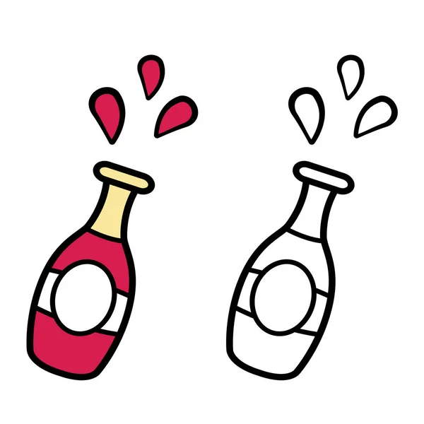 Illustration Isolerade Färgglada Och Svart Och Vitt Vin Flaska — Stock vektor
