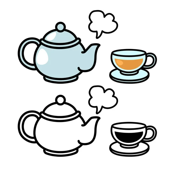 Illustration Isolated Colorful Black White Teapot — Stock Vector