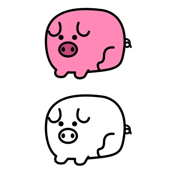 Illustration Cochon Isolé Coloré Noir Blanc — Image vectorielle