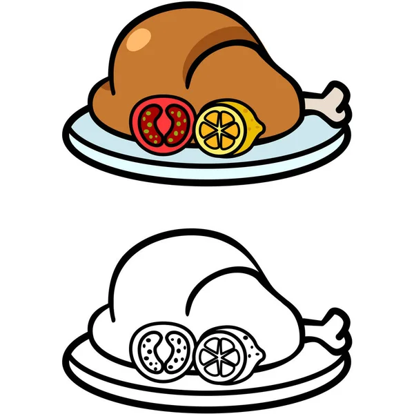 Ilustración Pollo Asado Blanco Negro Colorido Aislado — Vector de stock