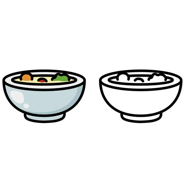 Ilustração Tigela Colorida Preta Branca Isolada Sopa — Vetor de Stock