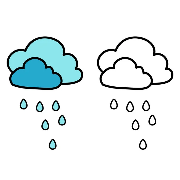 Illustration Isolated Colorful Black White Cloud Rain — Stock Vector