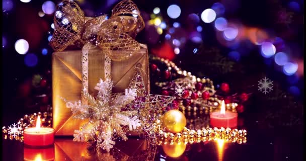 Weihnachtsdekoration Geschenk Urlaub Geschenke Papierverpackte Boxen Mit Glühender Beleuchtung — Stockvideo