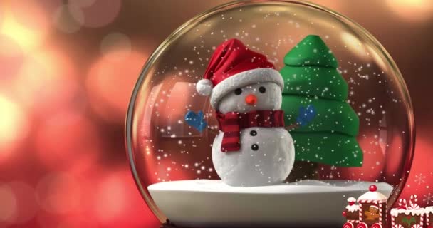 Jul Holiday Globe Snögubbe Leksak Tåg Med Röd Jultomte Hatt — Stockvideo