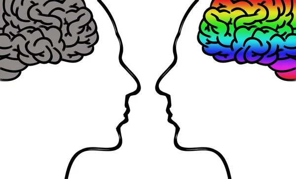 Baş Sol Beyin Nsan Psikolojisini Düşünüyor Vücut Renkli Gri Beyinler — Stok fotoğraf