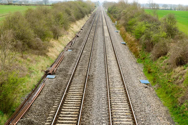 Twin rail tracks from above — Stock Photo, Image