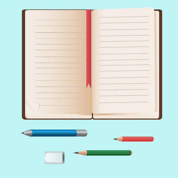 Caderno, lápis e caneta Ilustração De Stock