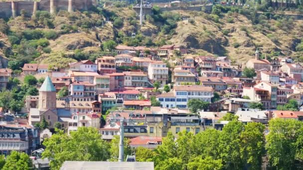 Timelapse Achtergrond Tbilisi Centrum Oude Stad Bezienswaardigheden Met Kabelbaan Kleurrijke — Stockvideo