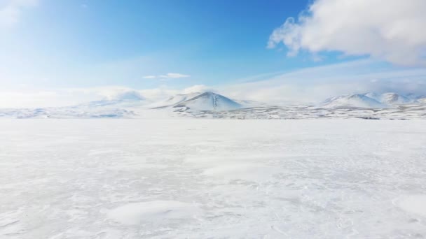 Langsames Schwenken Blick Auf Schöne Gefrorene Paravani See Panorama Winter — Stockvideo