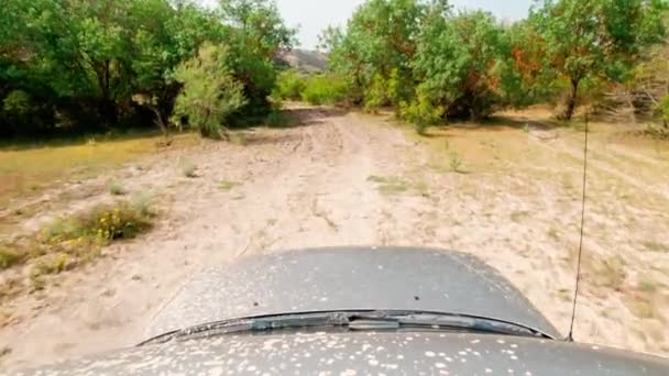 視点運転4Wdオン泥だらけのオフロードで野生自然屋外で冒険極端なツアー4Kビデオでコーカサス — ストック動画