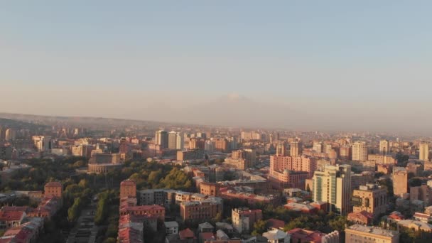 Flygfoto Statisk Panoramautsikt Stad Jerevan Panorama Med Ararat Berg Bakgrund — Stockvideo