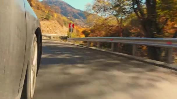 Conducir Coche Rueda Delantera Pov Punto Vista Rueda Cerca Girando — Vídeo de stock