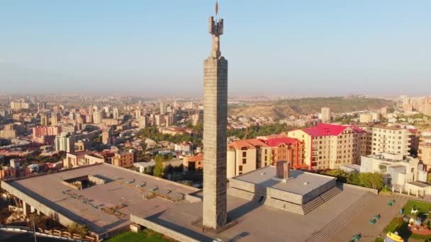 Luchtfoto Statische Brede Yerevan Centrum Panorama Uitzicht Vanaf Cascade Complex — Stockvideo