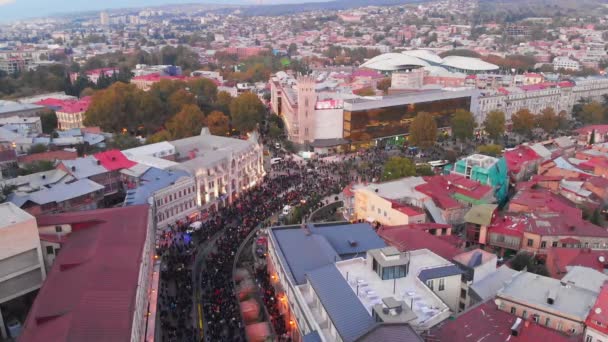 Tiflis Georgia Octubre 2021 Aerial Static View Crowds Dreamer Supporters — Vídeo de stock