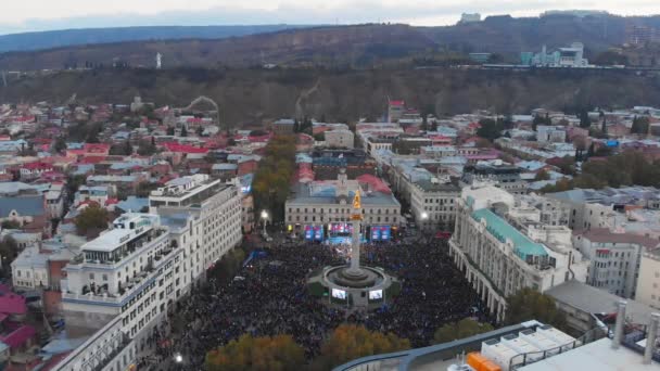 Tbilisi Georgia 28Th October 2021 Aerial Static View Crowds People — Stock Video