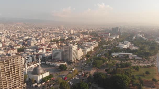 Flygfoto Statisk Panorama Mersin Stad Turkiet Med Moské Och Morgon — Stockvideo