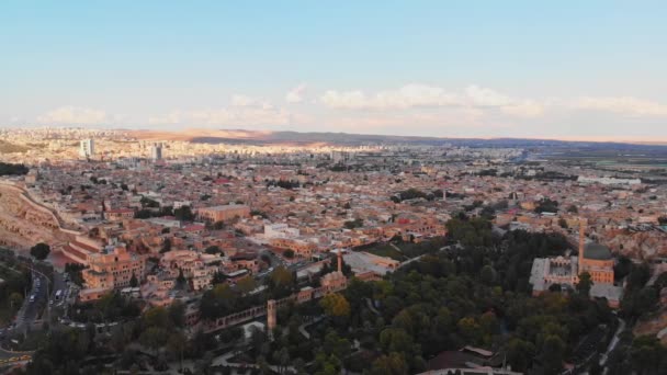 Flygfoto Vidsträckt Panorama Utsikt Historiska Urfa Stad Panorama Turkiet Berömd — Stockvideo