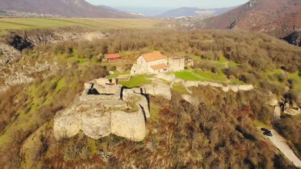 Descente Vue Aérienne Célèbre Site Archéologique Dmanisi Ruines Point Repère — Video