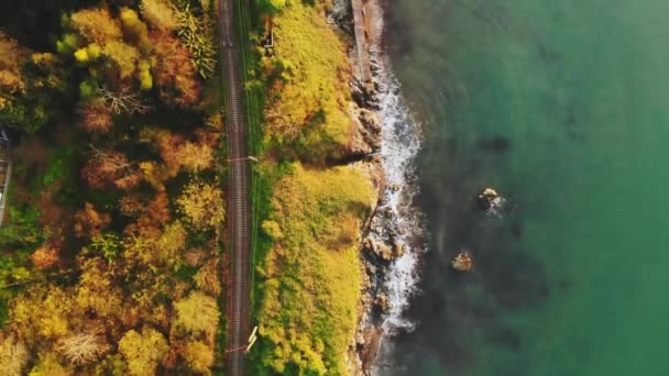 Top Aerial View Train Rail Way Batumi Seashore View Panorama — Stock Video