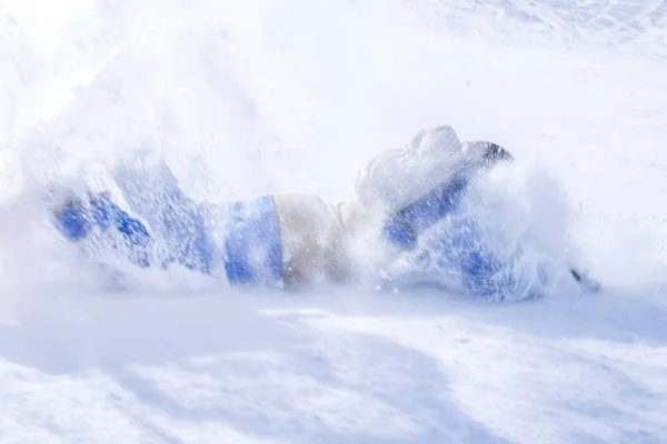 Close View Snowboarder Fall Snow While Snowboarding Piste — Stock Photo, Image