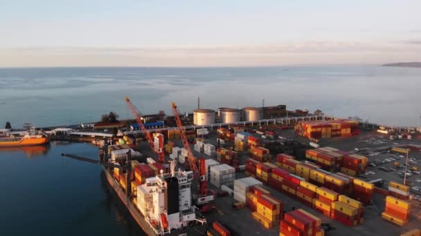 Batumi Georgia Noviembre 2021 Aerial Tilt View Loaded Cargo Ship — Vídeos de Stock