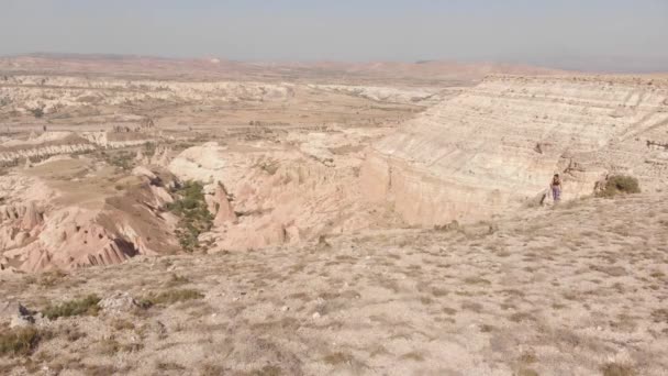 Young Caucasian Athlete Woman Determined Starts Jogging Outdoors Mountains — Stock Video