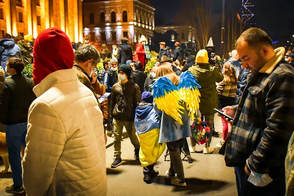 Тбілісі Грузія Марш 2022 Українці Разом Сином Виступають Знак Протесту — стокове фото