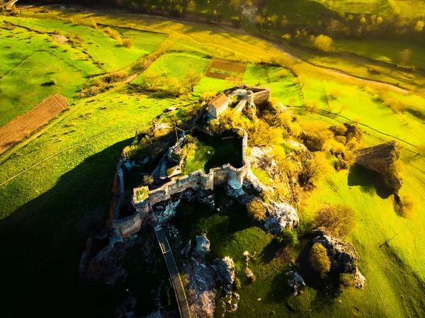 Luchtfoto Drone Uitzicht Kveshi Fort Het Voorjaar Historisch Cultureel Erfgoed — Stockfoto