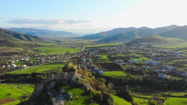 Drone Flyover Historical Kveshi Fortress Wall Ruins Scenic Landscape Panorama — Video