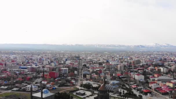 Aerial Panning View Kars Mosque City Panorama Eastern Turkiye — Stockvideo