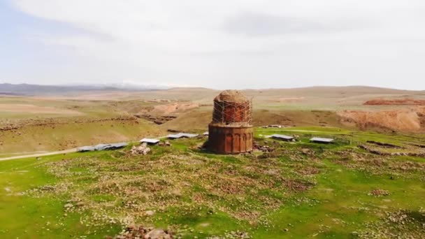 Aerial View Ani Armenian Capital Plateau Ruins Churches City 1001 — Stock video
