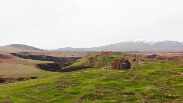 Aerial View Ani Ruins Ani Ruined Deserted Medieval Armenian City — Stockvideo