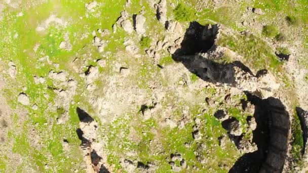 Vue Aérienne Haut Vers Bas Panoramique Autour Des Ruines Murales — Video