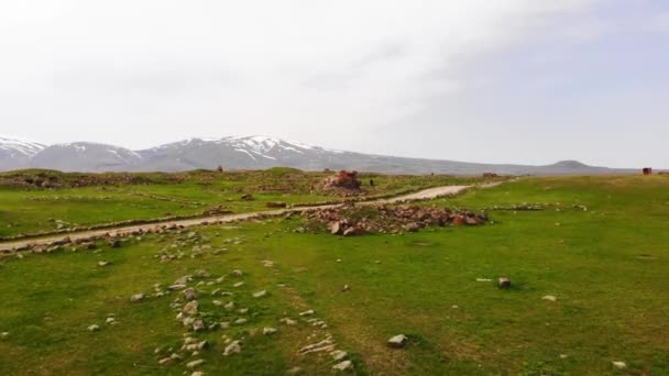 Scenic Aerial Panorama Ani Archeological Site Kars — Stockvideo