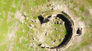 Aerial cinematic circular view georgian Bana cathedral ruins. Famous georgian landmark in Turkey