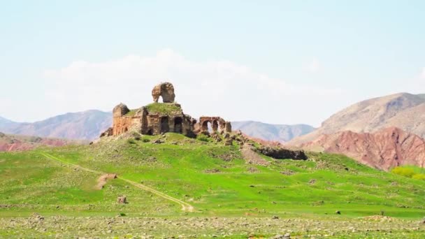 Aerial Close Top View Georgian Orthodox Bana Cathedral Ruins Turkey — Video Stock