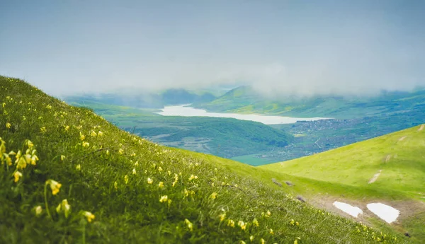 Panorama Réservoir Sioni Depuis Mont Ikvlivi Printemps Montagnes Caucase Nature — Photo